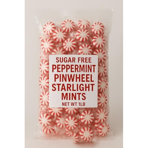 Sugar-Free Peppermint Pinwheel Starlight Mints | 1 Pound Bag | Individually Wrapped Hard Candy 635909