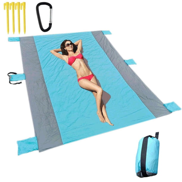 Playa Tamaño Grande 86.7 '' * 70.9 '' Manta De Picnic A Prueba De Arena Para Exteriores Estera De Playa De Nylon Con 4 Estacas Para Viajes Camping Senderismo seitruly HA047100-01