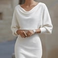 thumbnail image 3 of Hvot&aat Elegant Bodycon Dress for Women Drop Neck Batwing Slim Fit Pencil Dresses Solid Color Ribbed Office Formal Evening Gown, 3 of 3