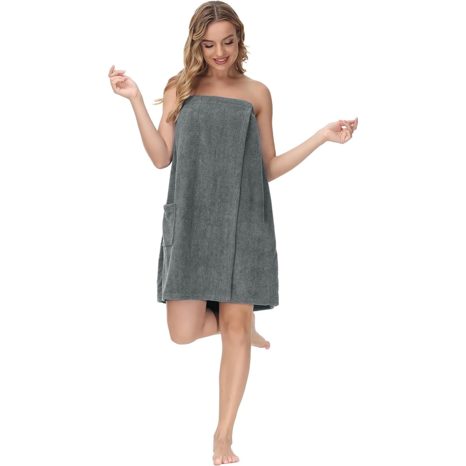 Dan River Shower Wrap With Pocket Pack of 1 Lightweight Terry Cotton Bath Towel Wrap - Gray, 32X60in