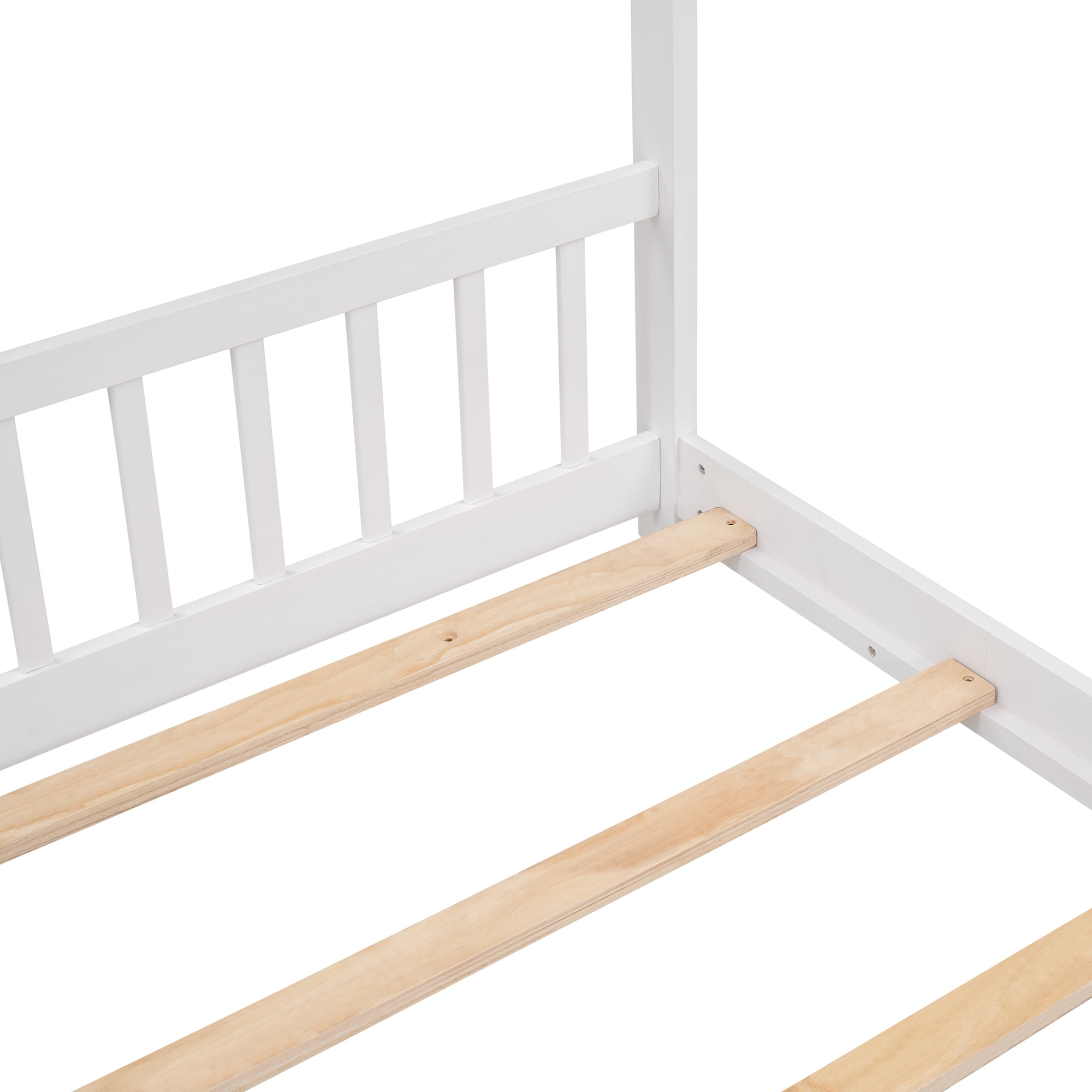 Leumius Full Size Wood House Bed for Kids,Montessori Floor Bed Frame with Headboard and Footboard,Playhouse Bed for Girls Boys(Full, White)