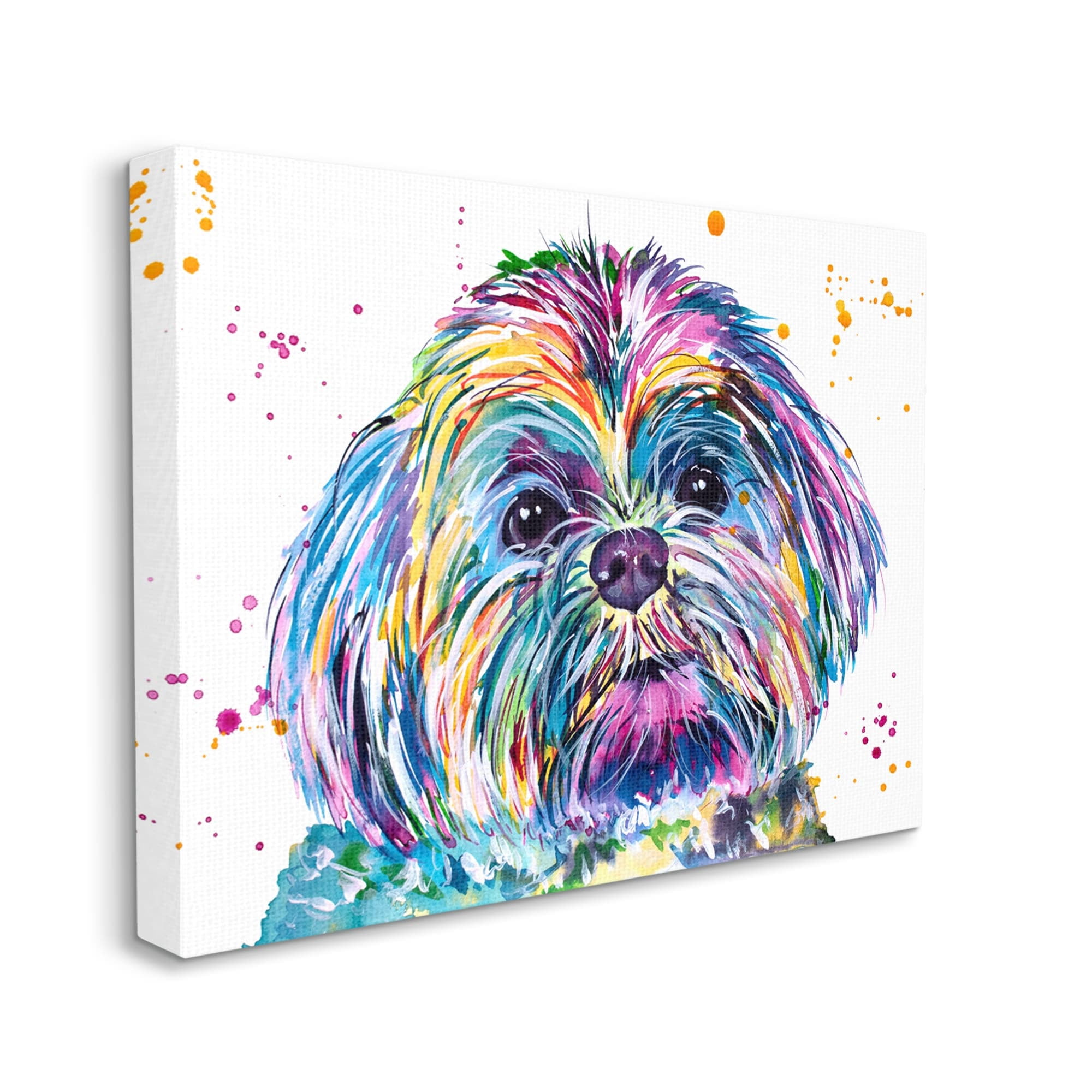 Stupell Bold Rainbow Shih Tzu Dog Portrait Animals & Insects Painting Gallery Wrapped Canvas Print Wall Art