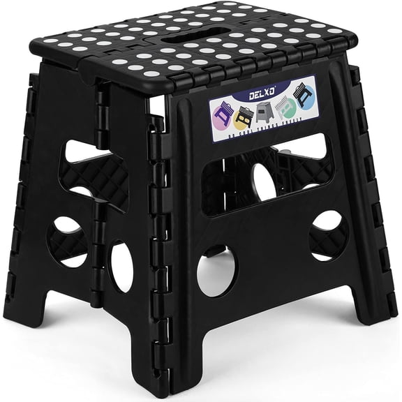 Folding Step Stool, 13 inch Non-Slip Foldable Stools Up to 300 LBS, Stool with Handle, Lightweight for Kitchen, Bathroom, Bedroom, Garden, , 1PC
