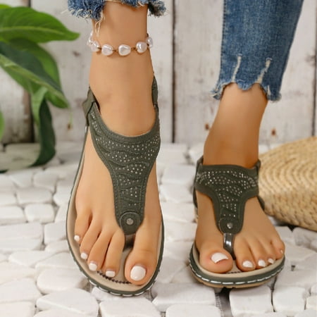 Women s Large Toe Clip Rhinestone Sandals  Elastic Flat Shoes  Glittery Comfort  Party/Evening  Supportive Strappy  Stainless Steel  For Dance/Special Occasions  Plus Size Womens Shirts  Sopatenor