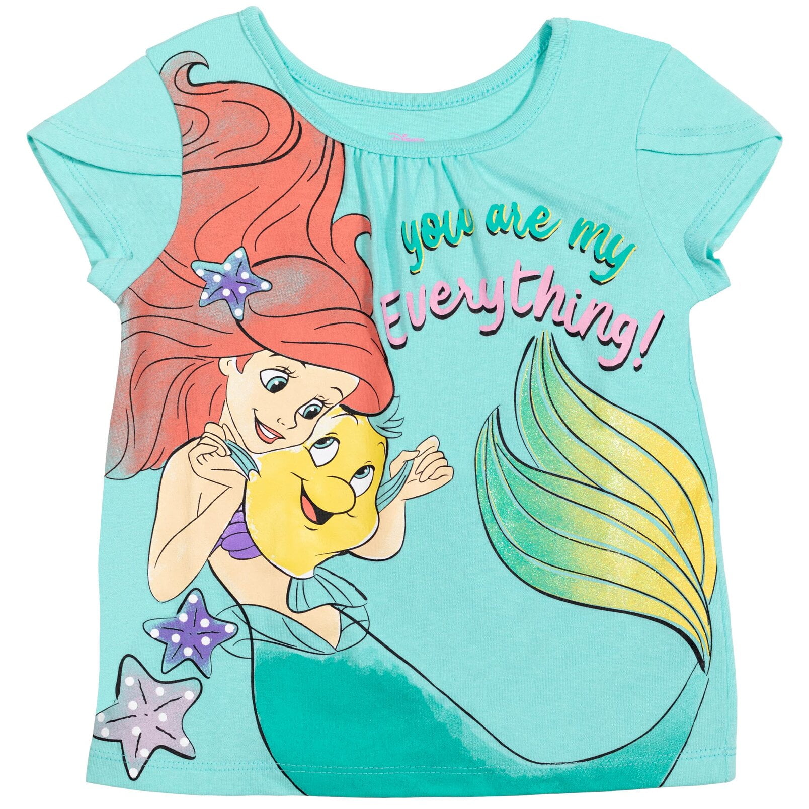 Disney The Little Mermaid Toddler Girls' T-Shirt and Tutu Skirt Set with Scrunchie Aqua Ariel Flounder