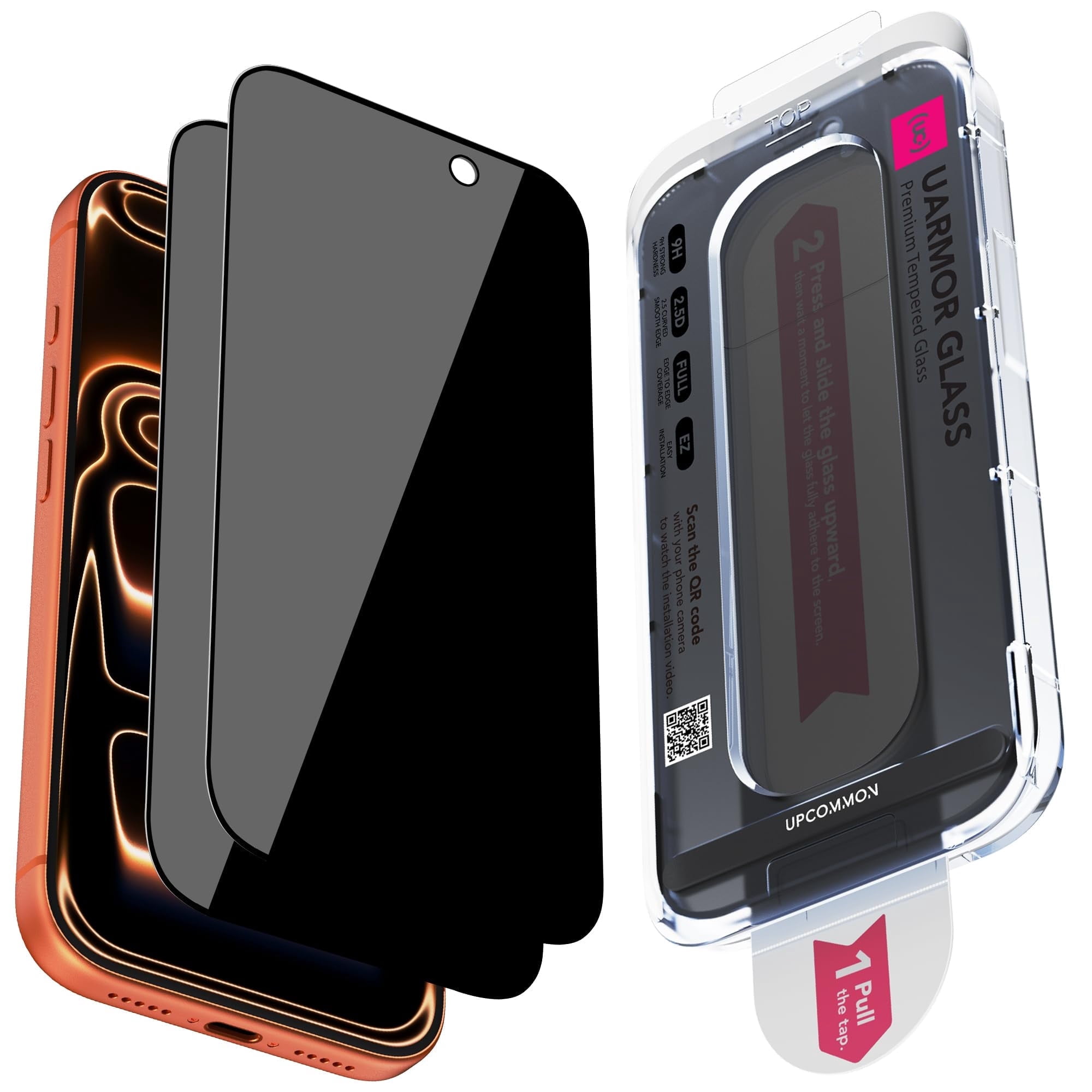 Upcommon UARMOR Privacy Screen Protector for iPhone 17 Pro, 9H Tempered Glass with Easy Installation Kit, Full Edge Coverage Fit [2Pack]