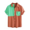 thumbnail image 5 of INSPIRE CHIC Men's Shirts Short Sleeve Summer Cotton Patchwork Button Down Shirts XL Orange Green, 5 of 6
