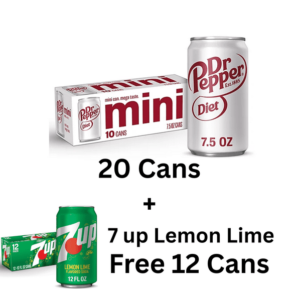 Diet Dr Pepper Mini Soda Cans, 7.5 fl oz, 20 Pack FREE 7UP Lime Soda 12 fl oz Cans, 12 Pack Bonus