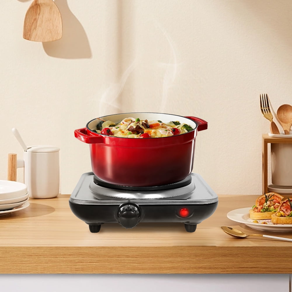Uten Electric Single Burner, 1000W Cooktop with 6" Cast Iron Hot Plate for Frying, Cooking, Silver