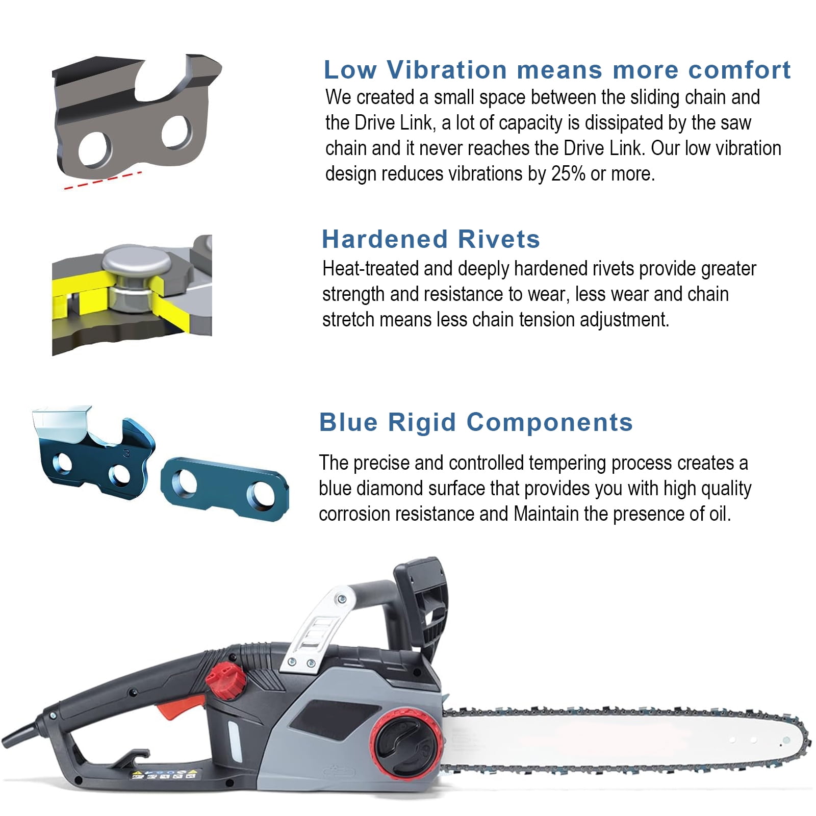 3PC 18 Inch Chainsaw Chain for Oregon CS1500, 18" Chain Replacement for EGO CS1804 CS1800-3/8" Pitch .050" Gauge 62 Drive Links