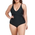 thumbnail image 6 of Ocean Blues Women's and Women's Plus Swimwear Twist Push Up Deep V Ruched One Piece Bathing Suits Sexy Black Tummy Control Surfing Swimsuit, 6 of 10