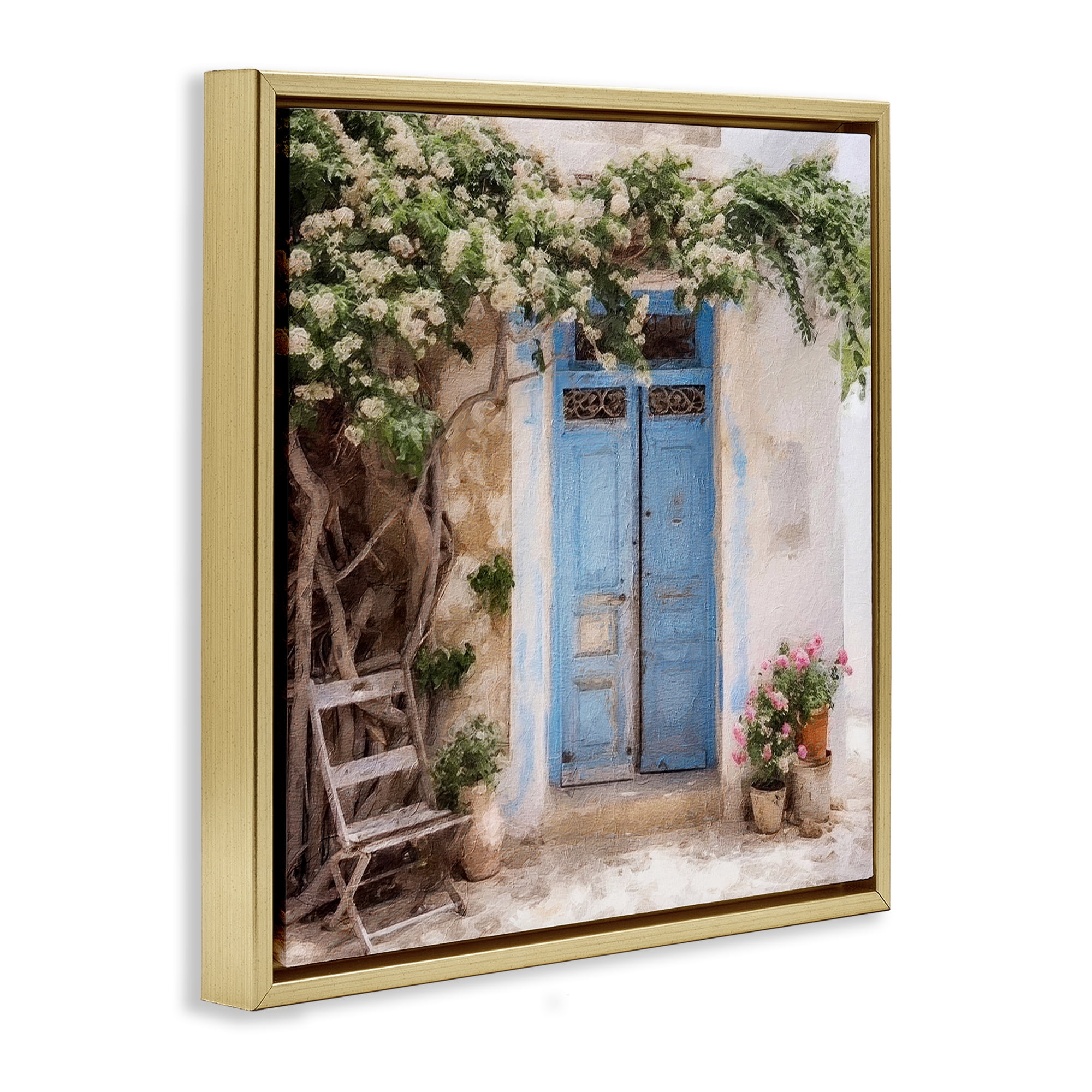 Stupell Industries Greek Doorway with Tree Town & City Painting Gold Floater Framed Canvas Art Print Wall Art, 25 x 25