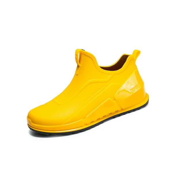 Woobling Men's Garden Shoes Outdoor Ankle Rain Boots Slip Resistant Rubber  Booties Waterproof Boot Fishing Low Calf Lightweight Rainboot Yellow 9 