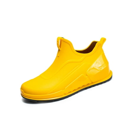 

Gomelly Men s Ankle Rain Boots Lightweight Garden Shoes Slip Resistant Rubber Booties Comfortable Rainboot Fishing Work Waterproof Boot Yellow 7.5