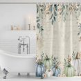 thumbnail image 3 of Green Blue Pumpkins Fall Shower Curtain, Waterproof Shower Curtains for Bathroom, Thanksgiving Eucalyptus Leaves Flower Washable Fabric Bathtub Curtain Set Bath Decor with 12 Hooks Extra Long 72"x96", 3 of 8