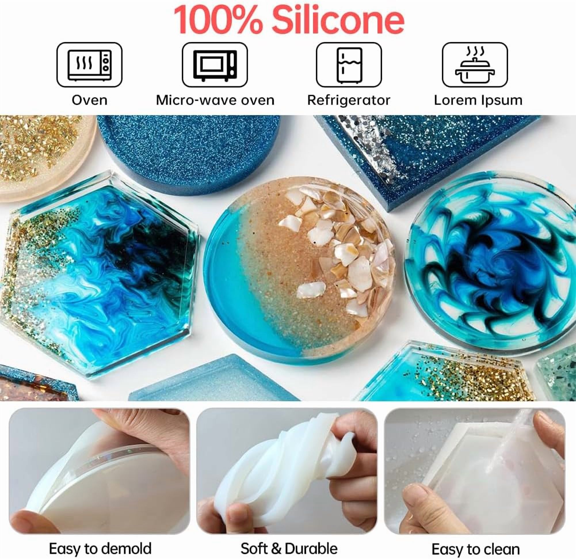 ABCISI 8 Pcs Coaster Resin Molds - Durable Silicone Coaster Molds for Epoxy Resin, Round & Hexagon Resin Tray Mold for DIY Trinket Tray, Casting Crafts, Home Decoration, Ornaments, Gifts