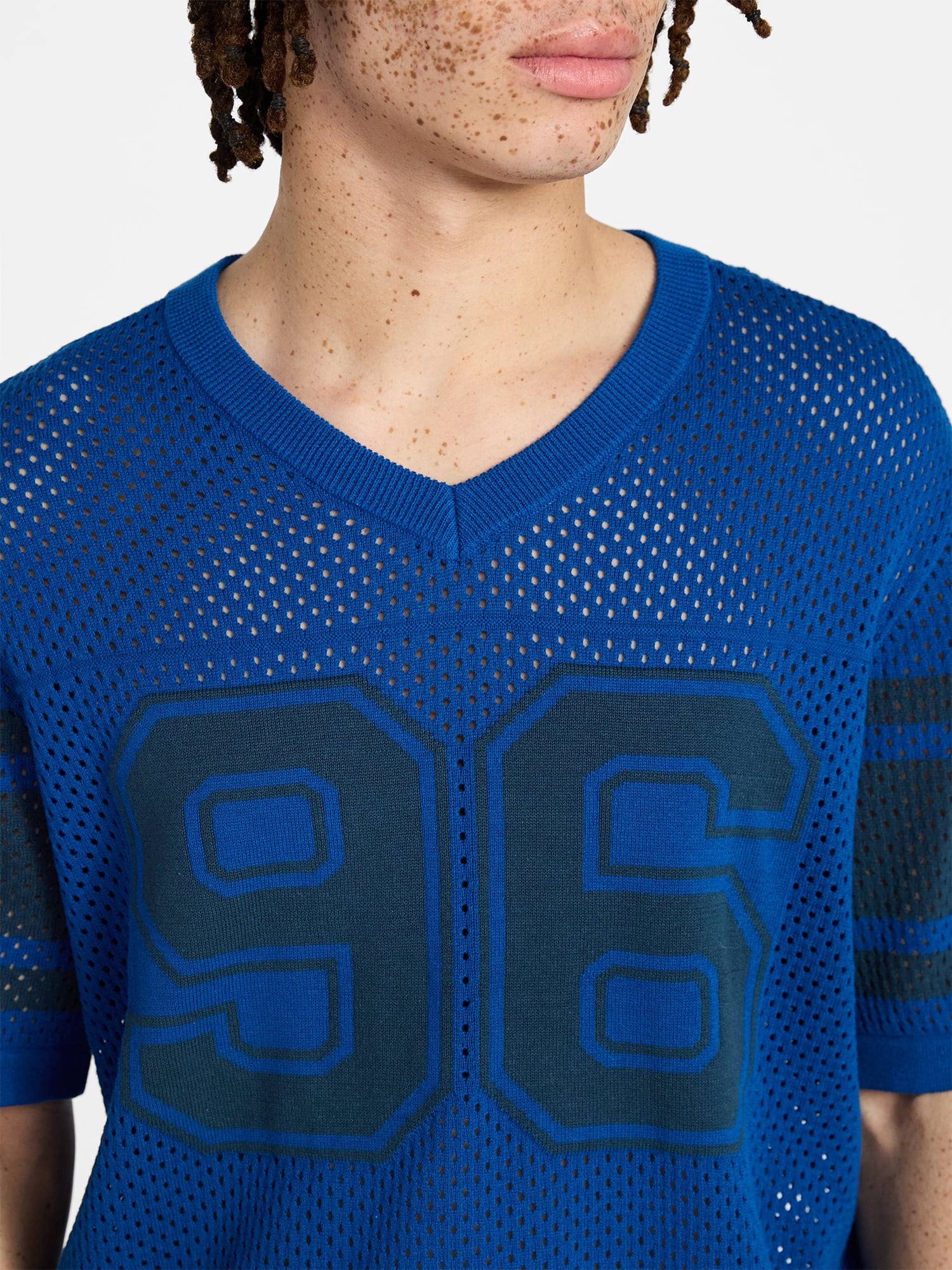 No Boundaries Mesh Sweater Knit Football Jersey Inspired Shirt with Short Sleeves, Men's XS-3XL