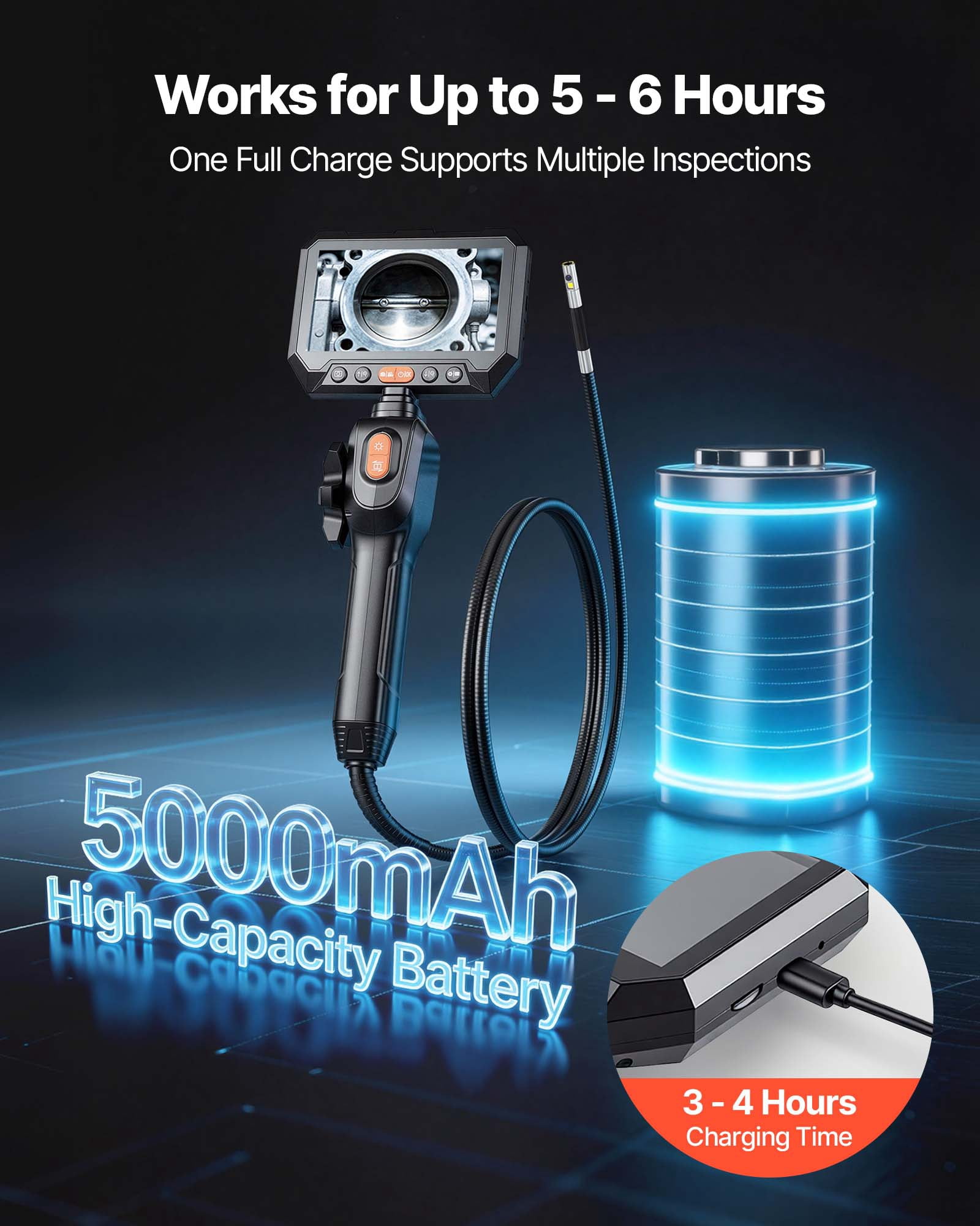 VEVOR 2-Way Dual-Lens Articulating Endoscope with Light, 1080P HD Industrial Borescope Inspection Camera with Articulated Probe, Rigid Snake Scope Cam for Wall Automotive Engine Inspect-4.9FT