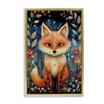 Stupell Industries Woodland Pattern Fox Animals & Insects Painting Gold Floater Framed Art Print Wall Art, 17 x 25