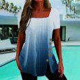 thumbnail image 1 of MITCOWBOY Hauts pour Femmes, Hauts Confortables pour Femmes Haut Décontracté Col Carré Manches Courtes Fente Boutonnée T-Shirt Imprimé Tunique Blouse, Chemises pour Femmes, Chemises Roses pour Femmes, Bleu Foncé 2TG, 1 of 5