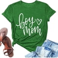 thumbnail image 4 of Lkhaha Womens Graphic T Shirts Boy Heart Mom Letter Print Summer Short Sleeve Casual Plus Size Outfits Green S, 4 of 5