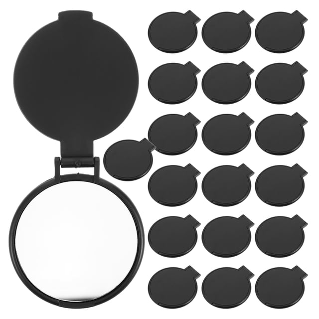 Espejo compacto de 20 piezas, espejo de maquillaje plegable portátil a granel para bolso, espejo de mano pequeño, espejo de bolsillo negro elegante y fácil de transportar