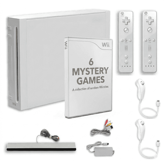 Nintendo Wii Game Console White (Refurbished) - Includes 2 Remotes, 2 Nunchuks and 6 Games Mystery Box
