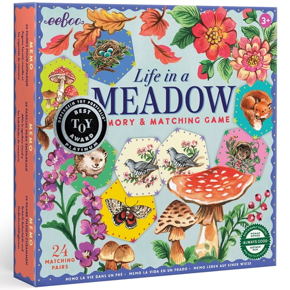 eeBoo: Memory & Matching Game - Life in a Meadow - Classic Concentration Play, Woodland Nature Animals & Flora, 24 Tile Pairs, Skill Building, Kids 3 