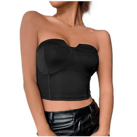 

YYDGH Women s Sexy Bandeau Top Strapless Sleeveless Bandeau Zip Back Tube Corset Top Black L