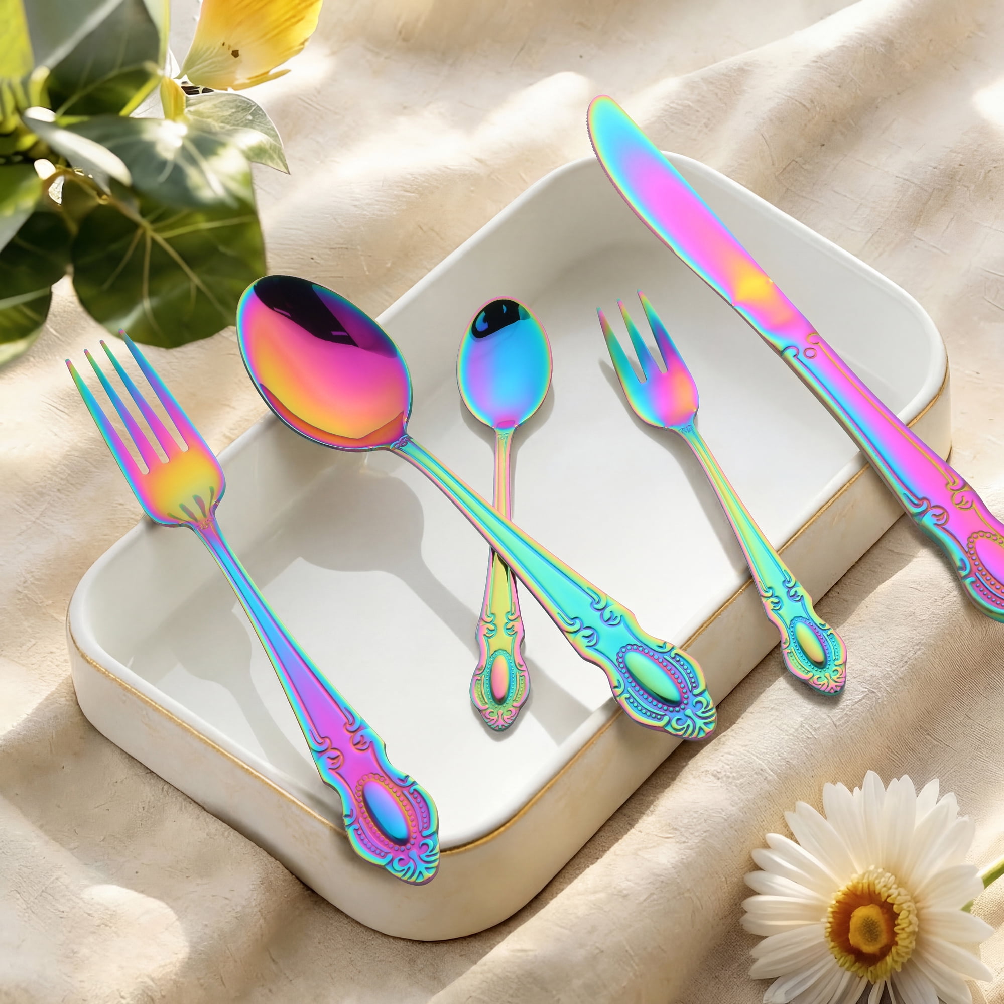 Unique Bargains 20 Piece Stainless Steel Flatware Set for Modern Cutlery Set Colorful