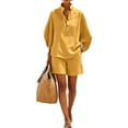 thumbnail image 2 of Cotton Linen Sets for Women 3/4 Sleeve Top Shorts Set Casual Summer Loungewear Set Beach Outfit, 2 of 4