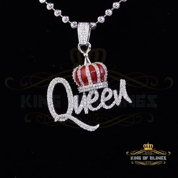 King of Bling's QUEEN with CROWN BELL White Pendant 2.00ct Moissanite 925 Sterling Silver