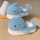 thumbnail image 2 of Pantuflas de felpa de invierno para mujer, con dibujos creativos de ballenas pequeñas, de felpa aislante para interiores, de algodón, con animales kawaii, 2 of 5
