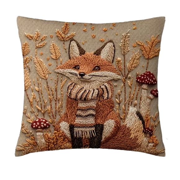 D Cozy Animals Pillow Cover With Alpacas Foxes Squirrels Print For Home Decor Sized 17.72X17.72 Inches