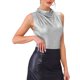 thumbnail image 4 of TOP METÁLICO FRUNCIDO SIN MANGAS DE INSPIRE CHIC para Mujeres, Camisetas Brillantes de Fiesta XS Plata, 4 of 6