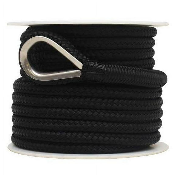 SeaGrace Boat Anchor Line | Double Braided 3/8 Inch x 50 FT Black