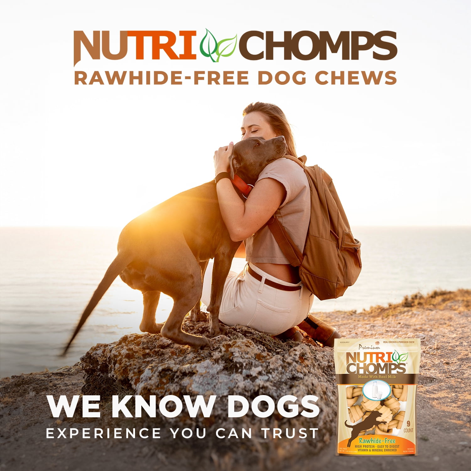 Nutri Chomps Milk Flavor Premium Rawhide-Free Knotted Dog Chews 4 inch 9 Count