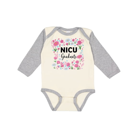 Inktastic NICU Graduate-Flowers Boys or Girls Long Sleeve Baby Bodysuit