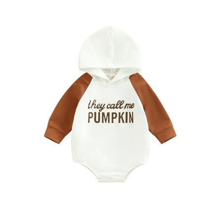 

VISgogo Halloween Baby Long Sleeve Jumpsuit Casual Letter Print Newborn Hooded Rompers