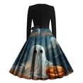 thumbnail image 3 of Cyber**Monday ChaoHeng Long Sleeve Dresses for Women Maxi Women's Long Sleeve Round Neck Halloween Print A-Line Party Dress with Full Skirt, 3 of 3