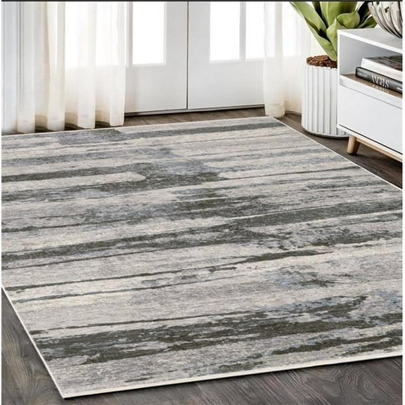 HomeRoots 575596 5 x 8 ft. Abstract Rectangle Area Rug with Fringe, Gray & Ivory
