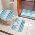 thumbnail image 4 of Teal Nordic Style Stripes Bath Mat 3 Piece Bathroom Rug Set, Turquoise Texture Non Slip Bath Rug Contour Mat and Toilet Lid Cover, Absorbent Shower Mats Soft Bath Rugs and Mats Sets, 4 of 8