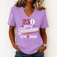 thumbnail image 3 of Textilo American 250th Anniversary T-Shirt for Women Short Sleeve V-Neck Shirt American Flag Design T-Shirt Freedom We the People Classic Summer Tee Tops,Purple XL, 3 of 4