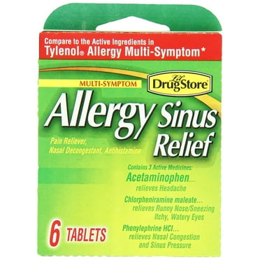 Allergy & Sinus Relief Tablets, Fast-Acting Formula, 6 Count (Pack of 1)