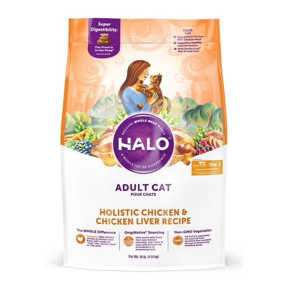 Halo Natural Dry Cat Food, Chicken & Chicken Liver Recipe, 10-Pound Bag