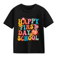 thumbnail image 3 of Kids Happy First Day Of School Floral Letter Graphic T Shirt Crew Neck Soft Cotton Short Sleeve Tee for New Term Entrance and Kindergarten Daily Classroom Outfits Black 120, 3 of 7
