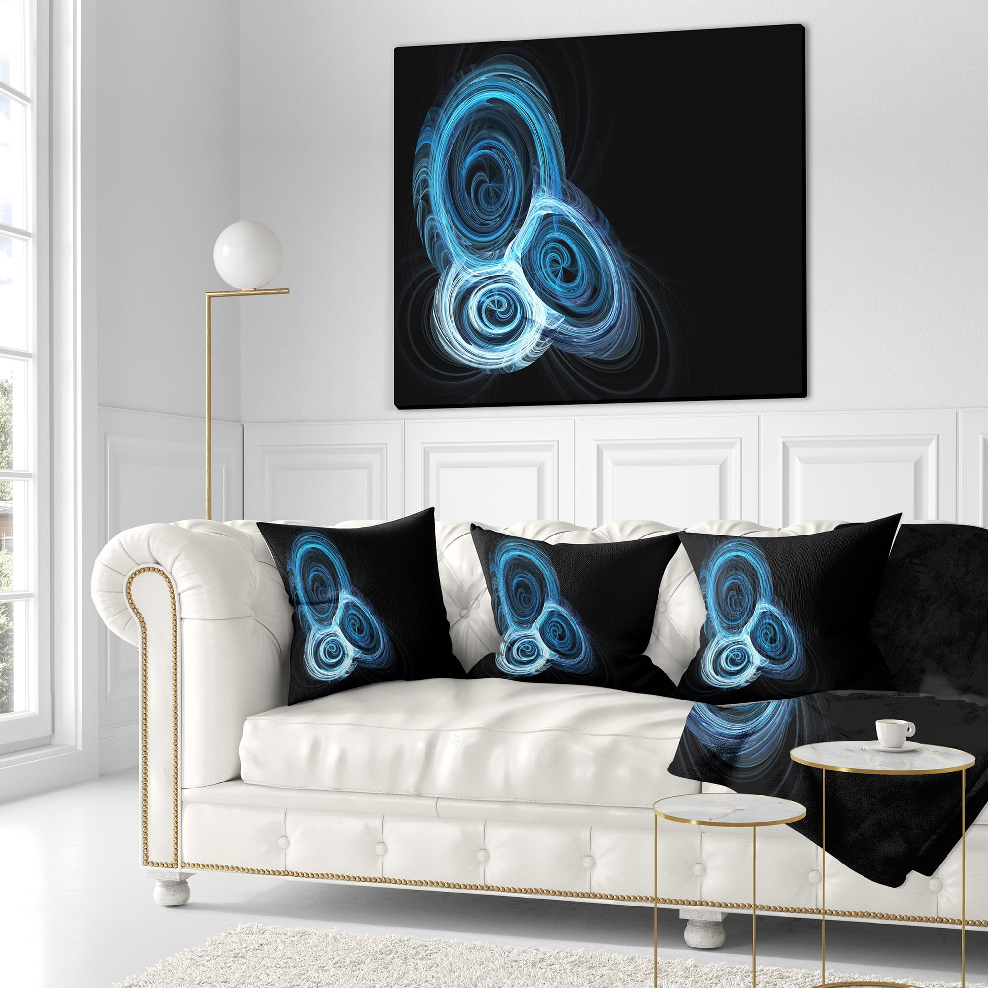 Designart Blue Spiral Nebula on Black - Abstract Throw Pillow - 18x18