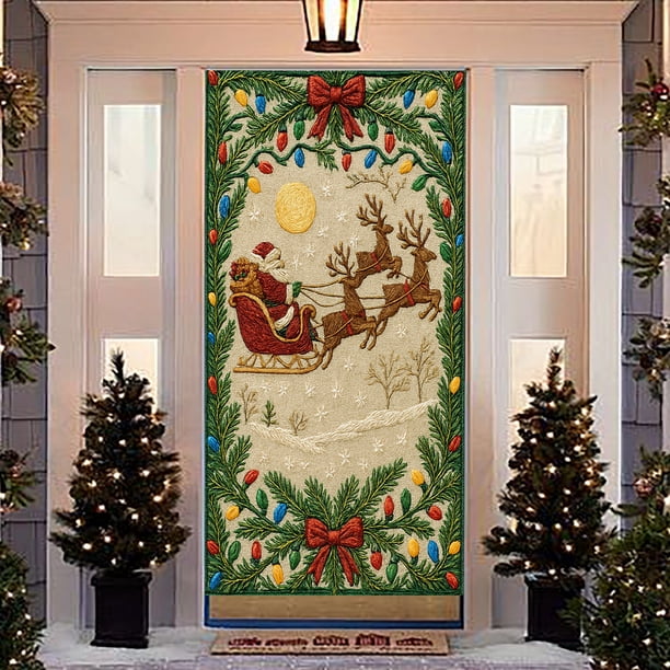 Cortinas para puertas, adornos navideños, decoración navideña, cortina para puertas, cubierta para puertas, diseño de escena navideña, fondo, adornos navideños, decoraciones navideñas para exteriores,