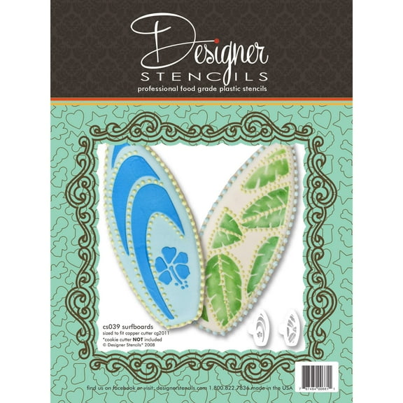Surfboard Cookie Stencil Set (no Cutter) by Designer Stencils