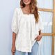 thumbnail image 5 of Top de camisa de manga farol con textura floral de chifón con cuello cuadrado de verano a la moda informal y sexy para mujer Pompotops FGAJ2966, 5 of 8